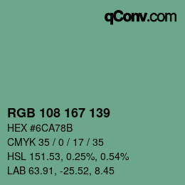 Color code: RGB 108 167 139 | qconv.com