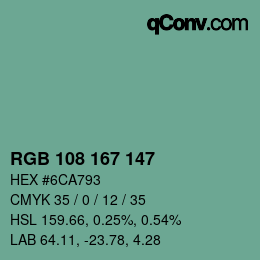 カラーコード: RGB 108 167 147 | qconv.com