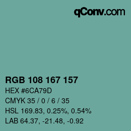 Color code: RGB 108 167 157 | qconv.com