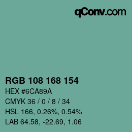 颜色代码: RGB 108 168 154 | qconv.com