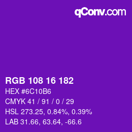 Color code: RGB 108 16 182 | qconv.com