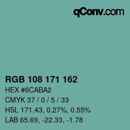 Color code: RGB 108 171 162 | qconv.com