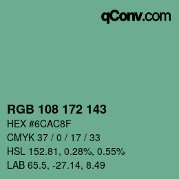 Color code: RGB 108 172 143 | qconv.com