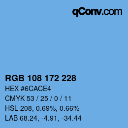 颜色代码: RGB 108 172 228 | qconv.com