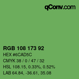 Color code: RGB 108 173 92 | qconv.com