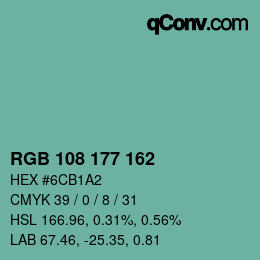 Color code: RGB 108 177 162 | qconv.com