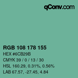 Color code: RGB 108 178 155 | qconv.com