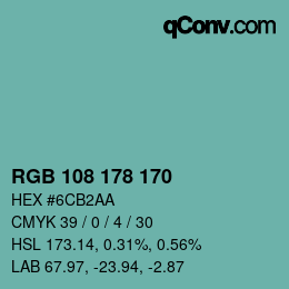 Color code: RGB 108 178 170 | qconv.com