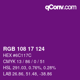 Color code: RGB 108 17 124 | qconv.com