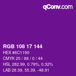 Color code: RGB 108 17 144 | qconv.com