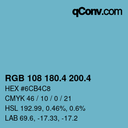 カラーコード: RGB 108 180.4 200.4 | qconv.com