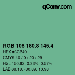 カラーコード: RGB 108 180.8 145.4 | qconv.com