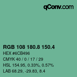 カラーコード: RGB 108 180.8 150.4 | qconv.com