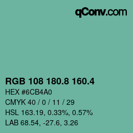 カラーコード: RGB 108 180.8 160.4 | qconv.com