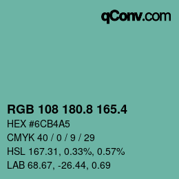 カラーコード: RGB 108 180.8 165.4 | qconv.com
