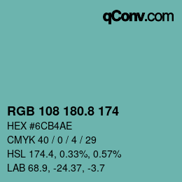 カラーコード: RGB 108 180.8 174 | qconv.com