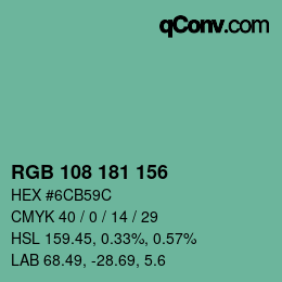 Color code: RGB 108 181 156 | qconv.com