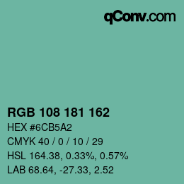 カラーコード: RGB 108 181 162 | qconv.com
