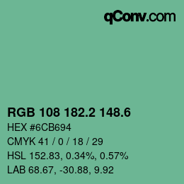 カラーコード: RGB 108 182.2 148.6 | qconv.com
