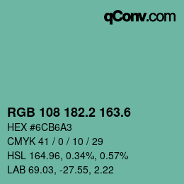 カラーコード: RGB 108 182.2 163.6 | qconv.com
