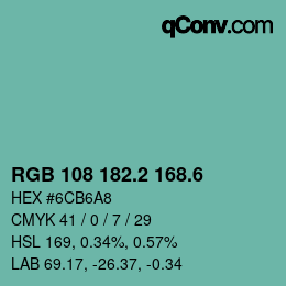カラーコード: RGB 108 182.2 168.6 | qconv.com