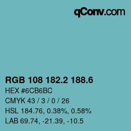 カラーコード: RGB 108 182.2 188.6 | qconv.com