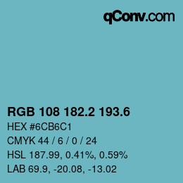 カラーコード: RGB 108 182.2 193.6 | qconv.com