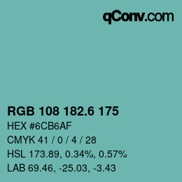 カラーコード: RGB 108 182.6 175 | qconv.com
