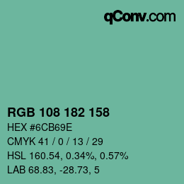 カラーコード: RGB 108 182 158 | qconv.com