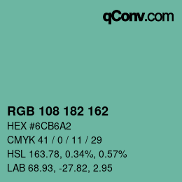 Color code: RGB 108 182 162 | qconv.com