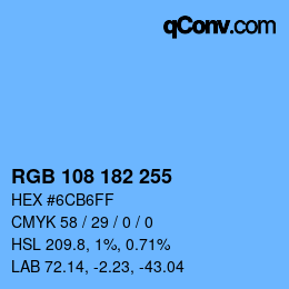 Color code: RGB 108 182 255 | qconv.com