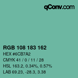 颜色代码: RGB 108 183 162 | qconv.com