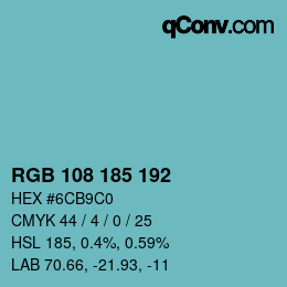 Color code: RGB 108 185 192 | qconv.com