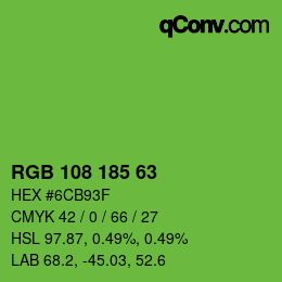 Color code: RGB 108 185 63 | qconv.com