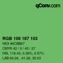 Color code: RGB 108 187 103 | qconv.com