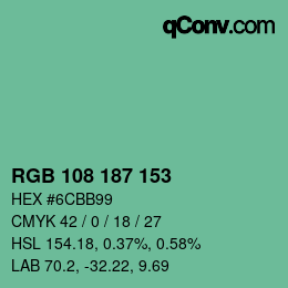 Color code: RGB 108 187 153 | qconv.com