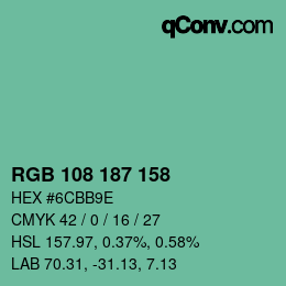 カラーコード: RGB 108 187 158 | qconv.com