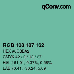 Color code: RGB 108 187 162 | qconv.com