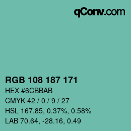 Color code: RGB 108 187 171 | qconv.com