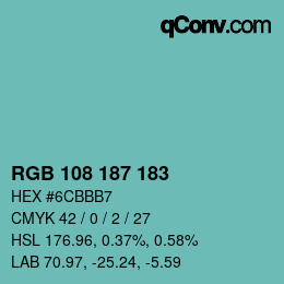 Color code: RGB 108 187 183 | qconv.com
