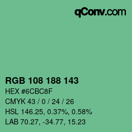 カラーコード: RGB 108 188 143 | qconv.com