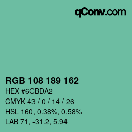 Color code: RGB 108 189 162 | qconv.com