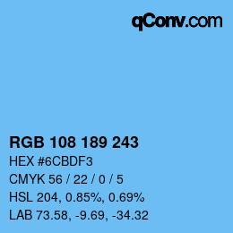 Color code: RGB 108 189 243 | qconv.com