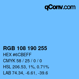 Color code: RGB 108 190 255 | qconv.com