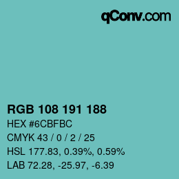 Color code: RGB 108 191 188 | qconv.com
