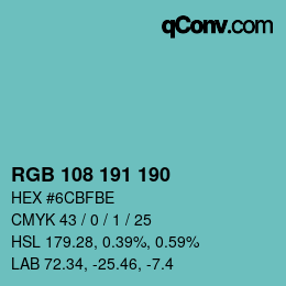 Color code: RGB 108 191 190 | qconv.com