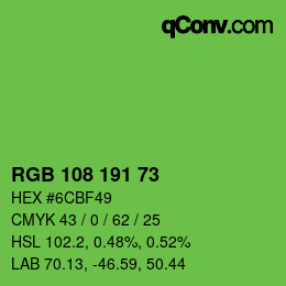 Color code: RGB 108 191 73 | qconv.com