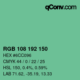 カラーコード: RGB 108 192 150 | qconv.com
