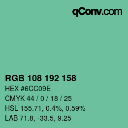 Color code: RGB 108 192 158 | qconv.com