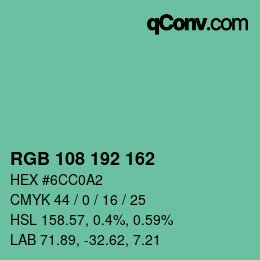 Color code: RGB 108 192 162 | qconv.com